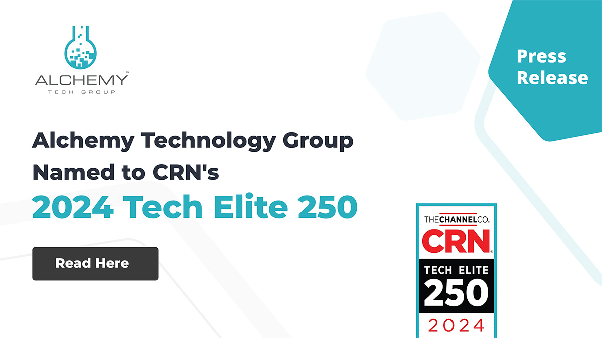 Announcement image stating Alchemy Technology Group is named to CRN's 2024 Tech Elite 250 list, with a 'Read Here' button and the CRN Tech Elite 250 logo.